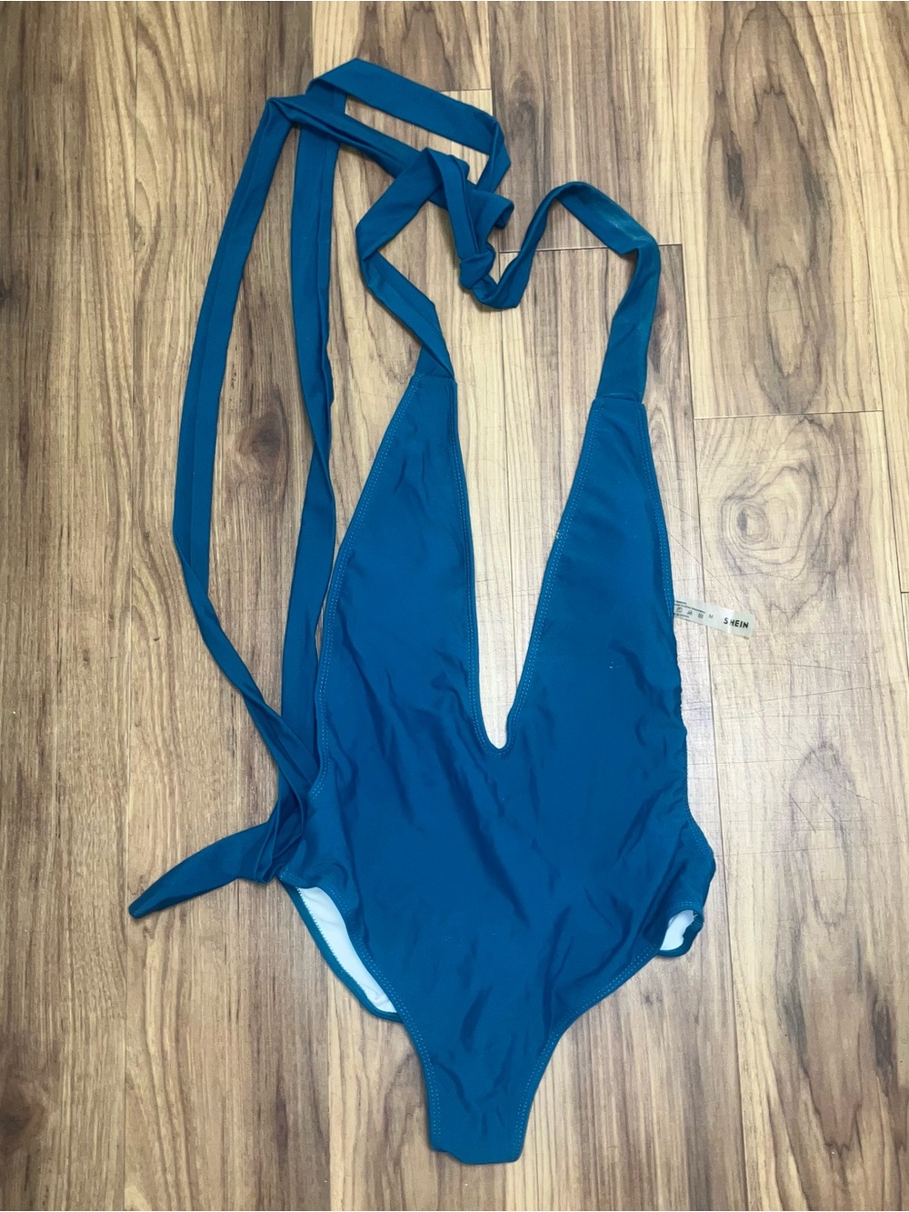 (SOLD) Deep Teal Plunge One-Piece Swimsuit